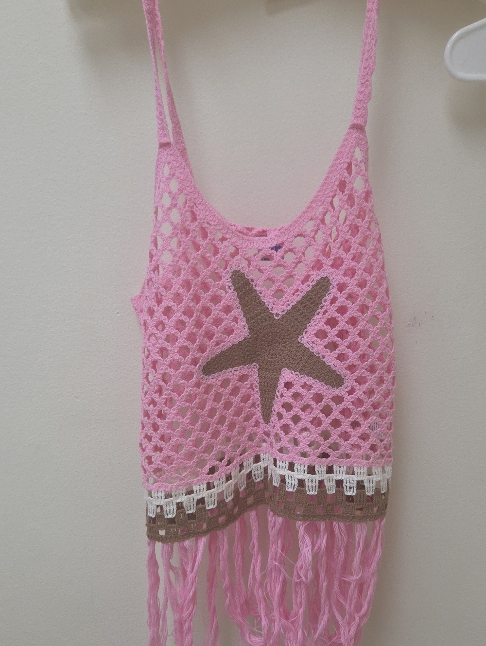 Pink Crochet Starfish Fringe Tank Top